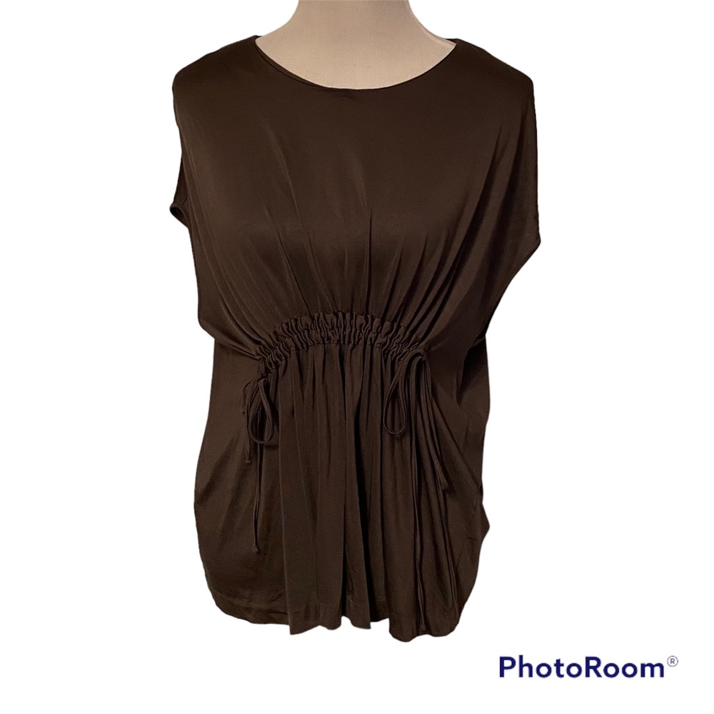 JIL SANDER TOP BLOUSE SLEEVELESS CINCHED UNDER BUST GRAY TAUPE NO SIZE S Fit